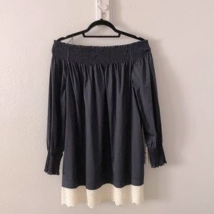 Zara Basic - strapless navy dress w/ lace detail